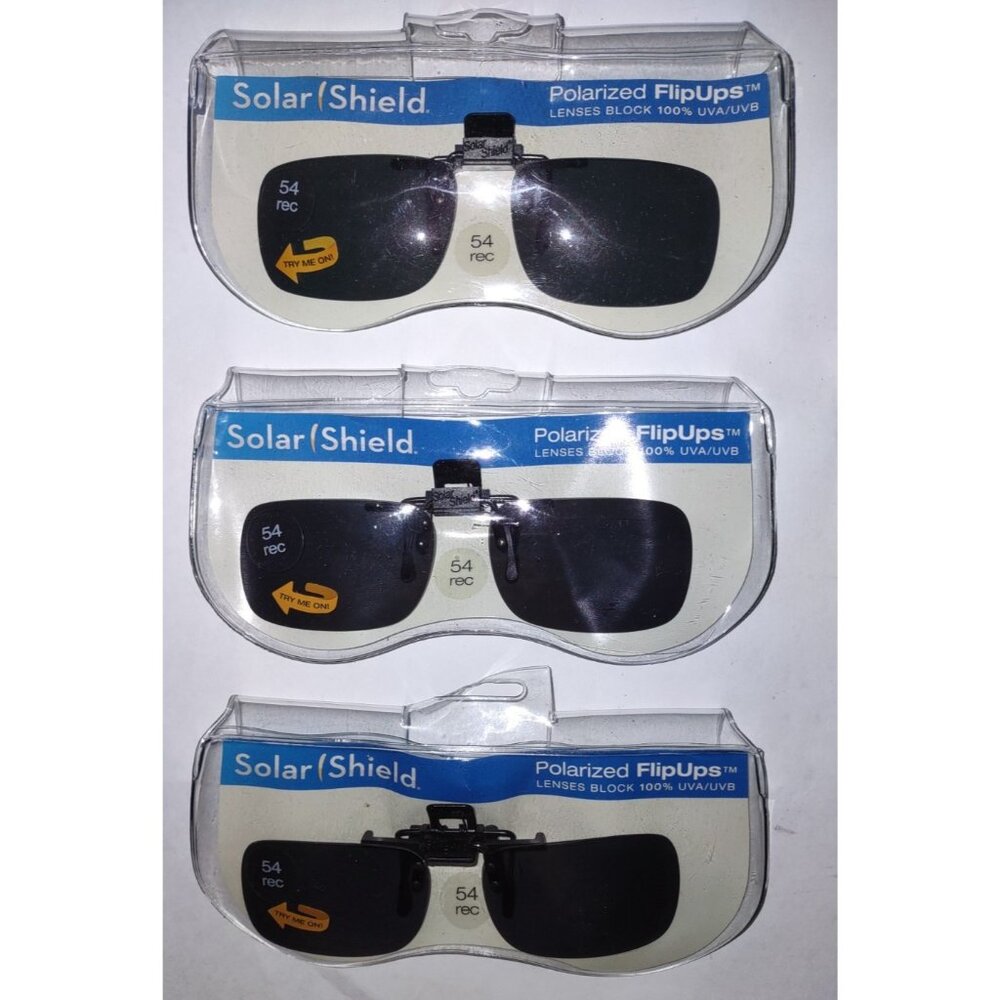 Solar Shield Flip-Up Polarized Sunglasses (lot 3) 54 REC Block UVA gray clip on